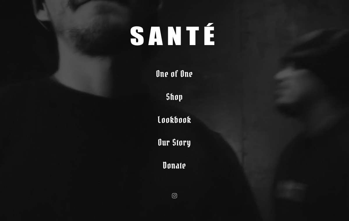 Sante Designs video entrance and editorial navigation.
